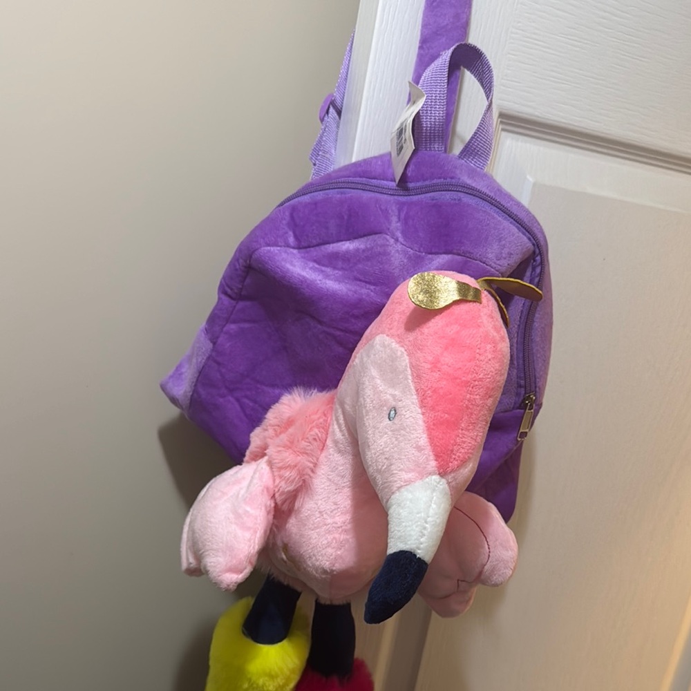 Purple Backpack with Flamingo Plush